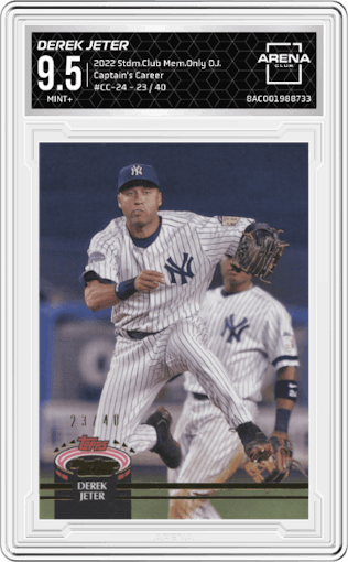 Derek Jeter from the 2022 Topps Stadium Club Members Only Derek Jeter set graded by Arena Club and given an overall grade of 9.5.