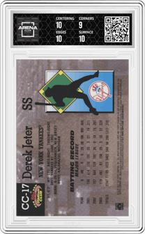 Derek Jeter from the 2022 Topps Stadium Club Members Only Derek Jeter set graded by Arena Club and given an overall grade of 9.5.