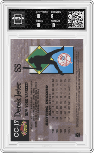 Derek Jeter from the 2022 Topps Stadium Club Members Only Derek Jeter set graded by Arena Club and given an overall grade of 9.5.