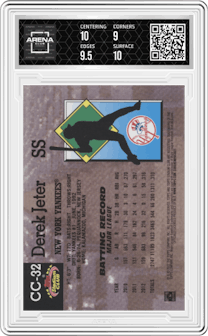 Derek Jeter from the 2022 Topps Stadium Club Members Only Derek Jeter set graded by Arena Club and given an overall grade of 9.5.