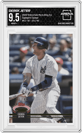 Derek Jeter from the 2022 Topps Stadium Club Members Only Derek Jeter set graded by Arena Club and given an overall grade of 9.5.