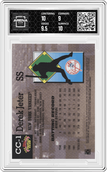 Derek Jeter from the 2022 Topps Stadium Club Members Only Derek Jeter set graded by Arena Club and given an overall grade of 9.5.