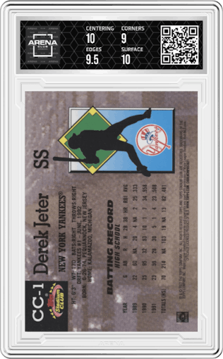 Derek Jeter from the 2022 Topps Stadium Club Members Only Derek Jeter set graded by Arena Club and given an overall grade of 9.5.