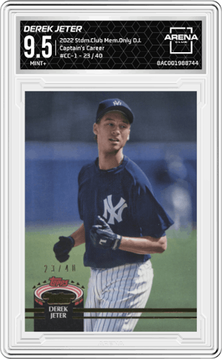 Derek Jeter from the 2022 Topps Stadium Club Members Only Derek Jeter set graded by Arena Club and given an overall grade of 9.5.