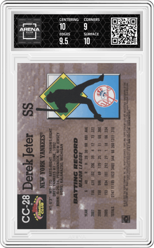 Derek Jeter from the 2022 Topps Stadium Club Members Only Derek Jeter set graded by Arena Club and given an overall grade of 9.5.