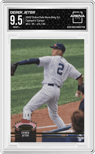 Derek Jeter from the 2022 Topps Stadium Club Members Only Derek Jeter set graded by Arena Club and given an overall grade of 9.5.