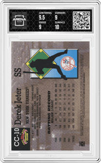 Derek Jeter from the 2022 Topps Stadium Club Members Only Derek Jeter set featuring a Members Only parallel graded by Arena Club and given an overall grade of 9.5.