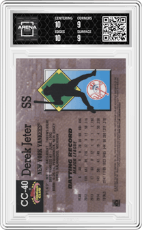 Derek Jeter from the 2022 Topps Stadium Club Members Only Derek Jeter set graded by Arena Club and given an overall grade of 9.5.