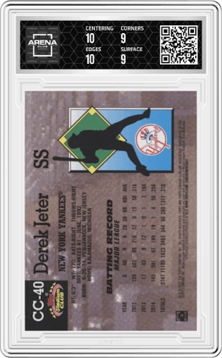 Derek Jeter from the 2022 Topps Stadium Club Members Only Derek Jeter set graded by Arena Club and given an overall grade of 9.5.