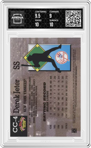 Derek Jeter from the 2022 Topps Stadium Club Members Only Derek Jeter set graded by Arena Club and given an overall grade of 9.5.
