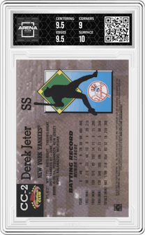 Derek Jeter from the 2022 Topps Stadium Club Members Only Derek Jeter set graded by Arena Club and given an overall grade of 9.5.