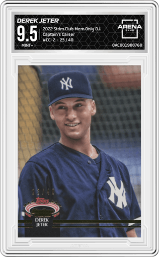 Derek Jeter from the 2022 Topps Stadium Club Members Only Derek Jeter set graded by Arena Club and given an overall grade of 9.5.