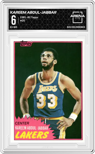 Kareem Abdul-Jabbar from the 1981-82 Topps  set graded by Arena Club and given an overall grade of 6.