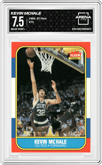 Kevin McHale from the 1986-87 Fleer set graded by Arena Club and given an overall grade of 7.5.