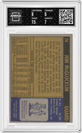 Jon McGlocklin from the 1971-72 Topps set graded by Arena Club and given an overall grade of 5.5.