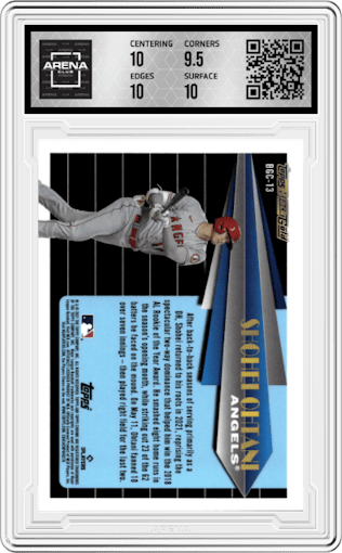 Shohei Ohtani from the 2021 Topps Chrome Update   set graded by Arena Club and given an overall grade of 10.