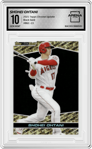 Shohei Ohtani from the 2021 Topps Chrome Update   set graded by Arena Club and given an overall grade of 10.