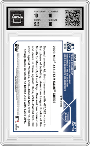 Josh Jung from the 2023 Topps Update set graded by Arena Club and given an overall grade of 10.