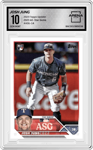 Josh Jung from the 2023 Topps Update set graded by Arena Club and given an overall grade of 10.