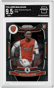 Folarin Balogun from the 2021-22 Panini Prizm Premier League set graded by Arena Club and given an overall grade of 9.5.
