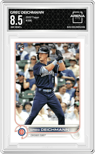Greg Deichmann from the 2022 Topps Series 2 set graded by Arena Club and given an overall grade of 8.5.