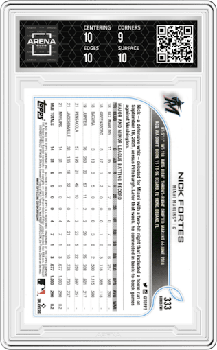 Nick Fortes from the 2022 Topps Series 2 set graded by Arena Club and given an overall grade of 9.5.