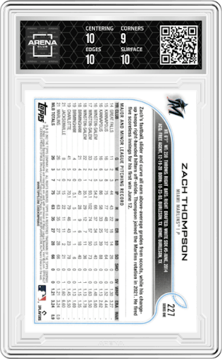 Zach Thompson from the 2022 Topps  Series 1 set graded by Arena Club and given an overall grade of 9.5.