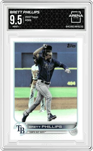 Brett Phillips from the 2022 Topps Series 2 set graded by Arena Club and given an overall grade of 9.5.