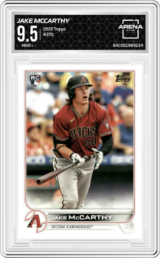 Jake McCarthy from the 2022 Topps Series 2 set graded by Arena Club and given an overall grade of 9.5.