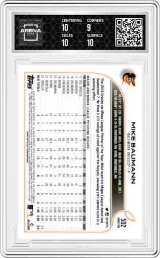 Mike Baumann from the 2022 Topps Series 2 set graded by Arena Club and given an overall grade of 9.5.