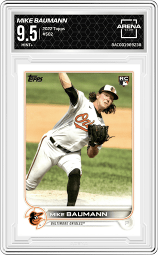Mike Baumann from the 2022 Topps Series 2 set graded by Arena Club and given an overall grade of 9.5.
