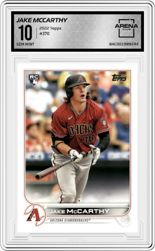 Jake McCarthy from the 2022 Topps Series 2 set graded by Arena Club and given an overall grade of 10.