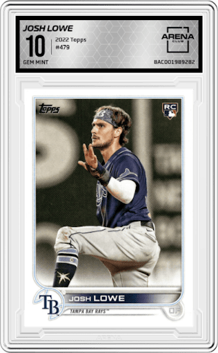 Josh Lowe from the 2022 Topps Series 2 set graded by Arena Club and given an overall grade of 10.