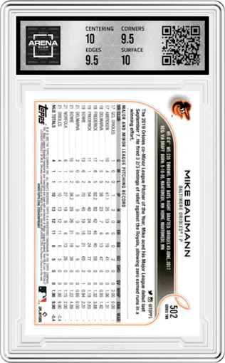 Mike Baumann from the 2022 Topps Series 2 set graded by Arena Club and given an overall grade of 10.
