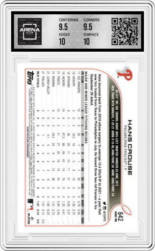 Hans Crouse from the 2022 Topps Series 2 set graded by Arena Club and given an overall grade of 10.