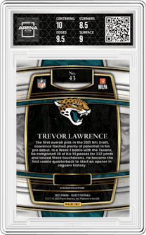 Trevor Lawrence from the 2021 Panini Select set graded by Arena Club and given an overall grade of 9.