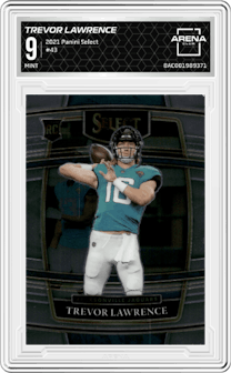 Trevor Lawrence from the 2021 Panini Select set graded by Arena Club and given an overall grade of 9.