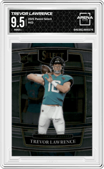 Trevor Lawrence from the 2021 Panini Select set graded by Arena Club and given an overall grade of 9.5.