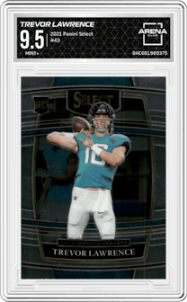 Trevor Lawrence from the 2021 Panini Select set graded by Arena Club and given an overall grade of 9.5.