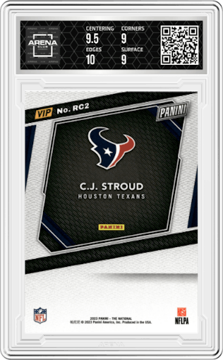 C.J. Stroud from the 2023 Panini The National VIP set graded by Arena Club and given an overall grade of 9.5.