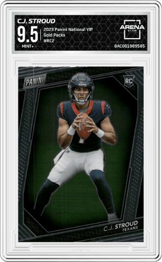 C.J. Stroud from the 2023 Panini The National VIP set graded by Arena Club and given an overall grade of 9.5.