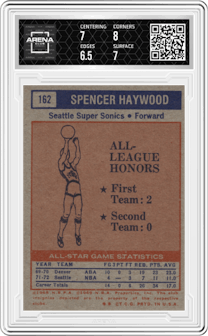 Spencer Haywood from the 1972-73 Topps Basketball set graded by Arena Club and given an overall grade of 7.