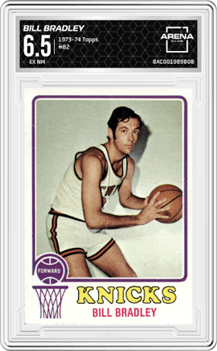 Bill Bradley from the 1973-74 Topps set graded by Arena Club and given an overall grade of 6.5.