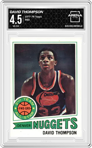David Thompson from the 1977-78 Topps set graded by Arena Club and given an overall grade of 4.5.