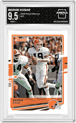 Bernie Kosar from the 2020 Panini Donruss set graded by Arena Club and given an overall grade of 9.5.