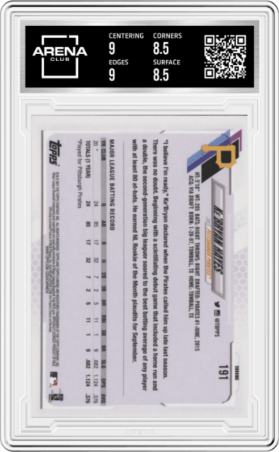 Ke'Bryan Hayes from the 2021 Topps Chrome set graded by Arena Club and given an overall grade of 9.