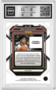 Ben Sheppard from the 2023-24 Panini Prizm Draft Picks set featuring a Gold Prizm parallel graded by Arena Club and given an overall grade of 10.