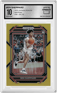Ben Sheppard from the 2023-24 Panini Prizm Draft Picks set featuring a Gold Prizm parallel graded by Arena Club and given an overall grade of 10.