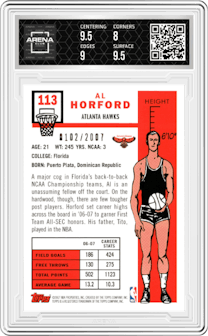 Al Horford from the 2007-08 Topps set featuring a Gold parallel graded by Arena Club and given an overall grade of 8.5.