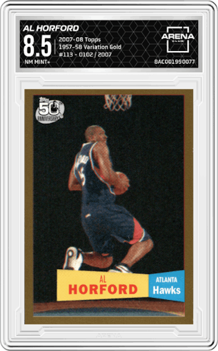 Al Horford from the 2007-08 Topps set featuring a Gold parallel graded by Arena Club and given an overall grade of 8.5.